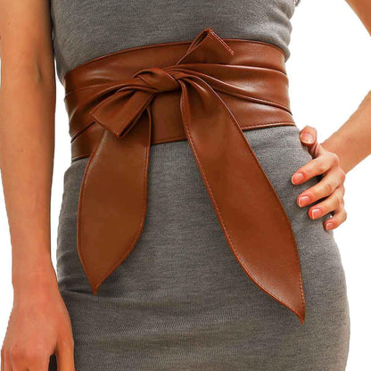 Beautriy Black Obi Belt Wide Leather Wrap Belts Fashion Corset Belt Accessories for Women (Brown)