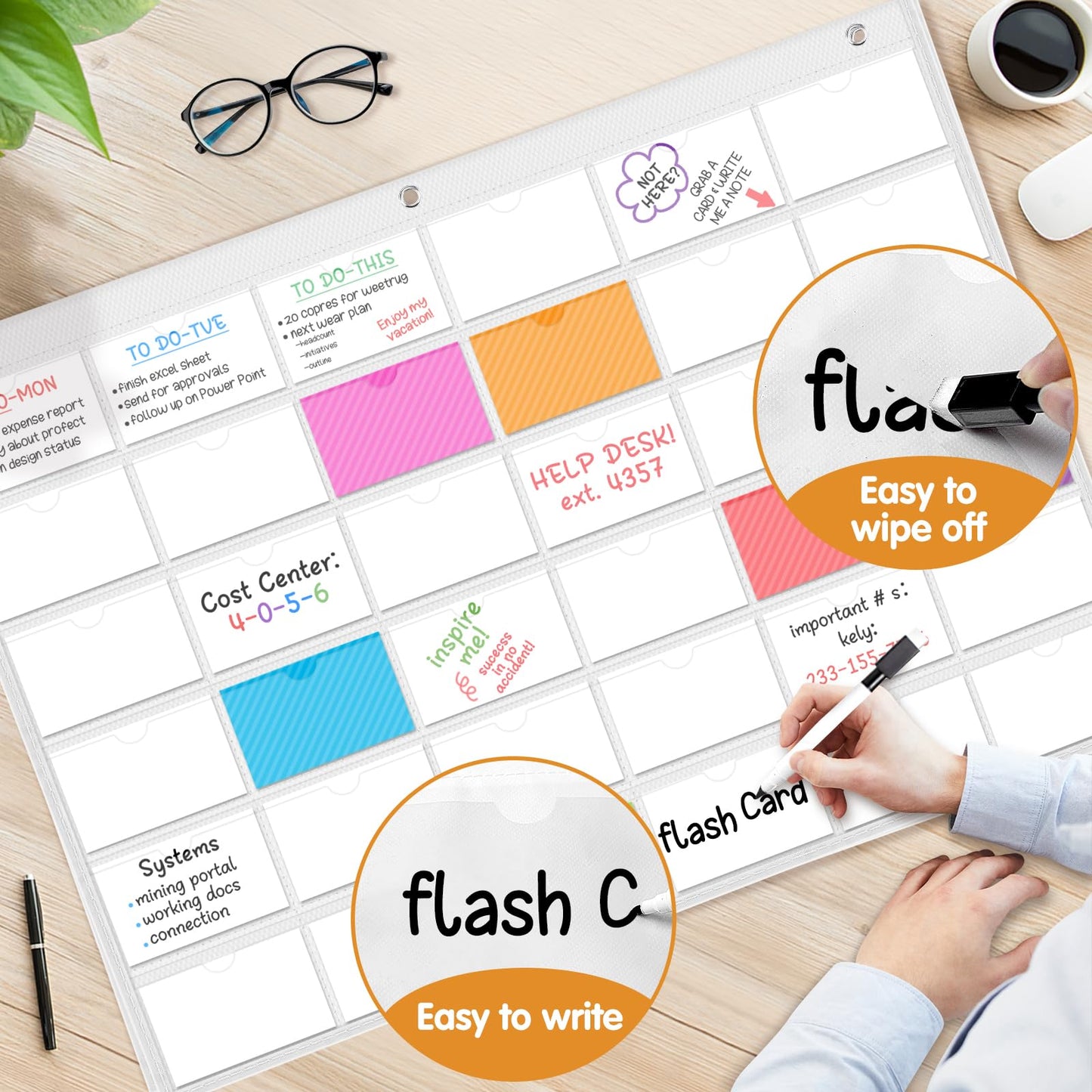 AKAYOK 3" x 5" Index Card Holder Sleeve - 36 Card Slots Organizer for Office, Classroom, and Home - Pocket Chart Perfect for Studying, Workflow Tracking, Presentations, and Organization