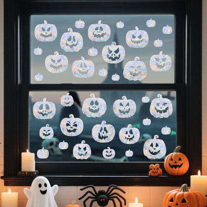 Pumpkin Window Cling Halloween Window Clings Static Clings for Glasss Windows Sun Catcher Rainbow Stickers Ainti Collision Windows Decals for Bird Strike Halloween Decorations