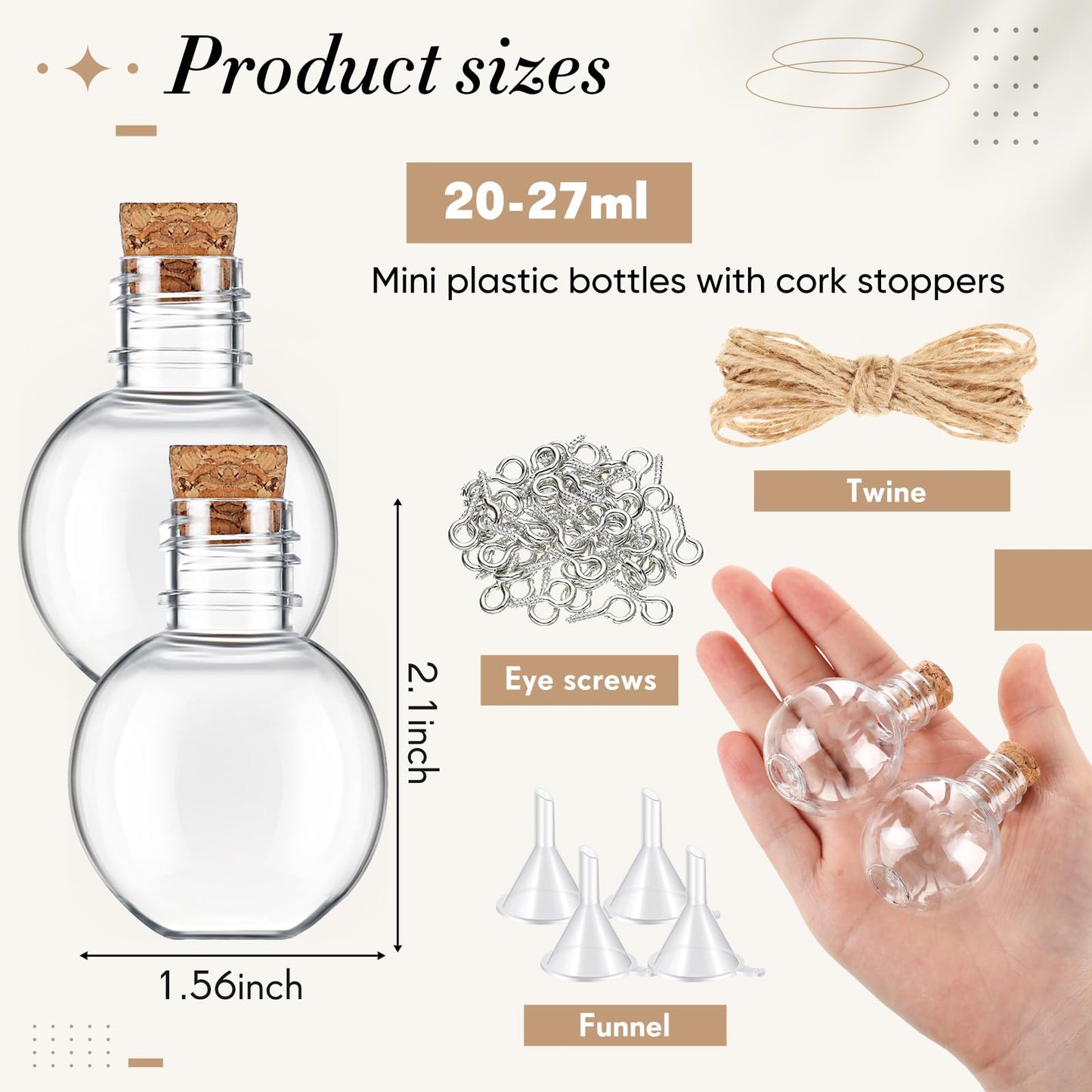 Bokon 50 Pack 1oz Plastic Mini Potion Bottles with Corks, Small Sand Art Jar Tiny Clear Liquor Bottles Bulk Wishing Vial for Birthday Halloween Valentines Party Favor DIY Craft
