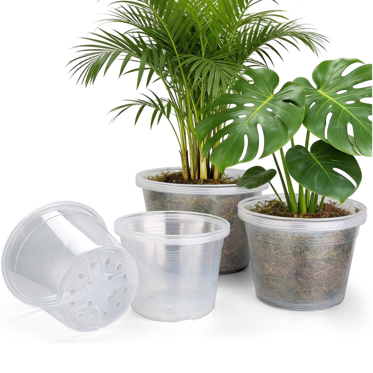 WTXHOP 15 Pack 8/10/12 Inch Large Clear Nursery Pots with Drainage Hole, Plastic Plant Pots for Seedling Flower Vegetable, Indoor Outdoor Gardening, Used as Liner Inside Decorative Pot (8 10 12 inch)