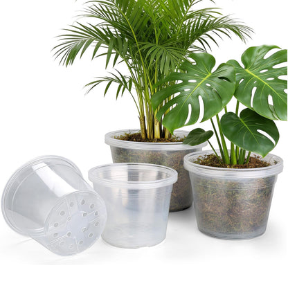 WTXHOP 15 Pack 8/10/12 Inch Large Clear Nursery Pots with Drainage Hole, Plastic Plant Pots for Seedling Flower Vegetable, Indoor Outdoor Gardening, Used as Liner Inside Decorative Pot (8 10 12 inch)