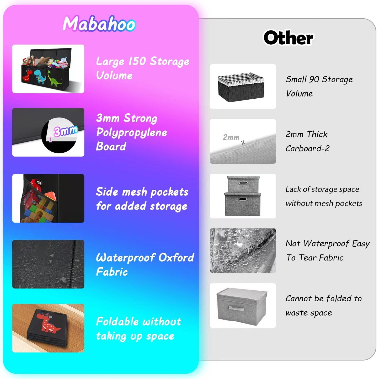 Mabahoo Extra Large Toy Box, Collapsible Toy Storage Organizer with Lids, Cute Toy Storage Chest for Kids Boys Girls, 40" x 16" x 16" Bin Box for Living Room, Playroom, Bedroom, Nursery