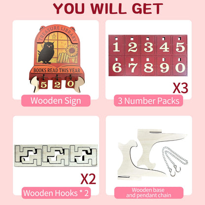 Reading Tracker Counter Sign, Wooden Books Read This Year Display, Book Lover Gift for Librarian, Reader, Teacher, Women, Wall and Table Decor for Home Library, Teachers, Book Lovers（Owl design）