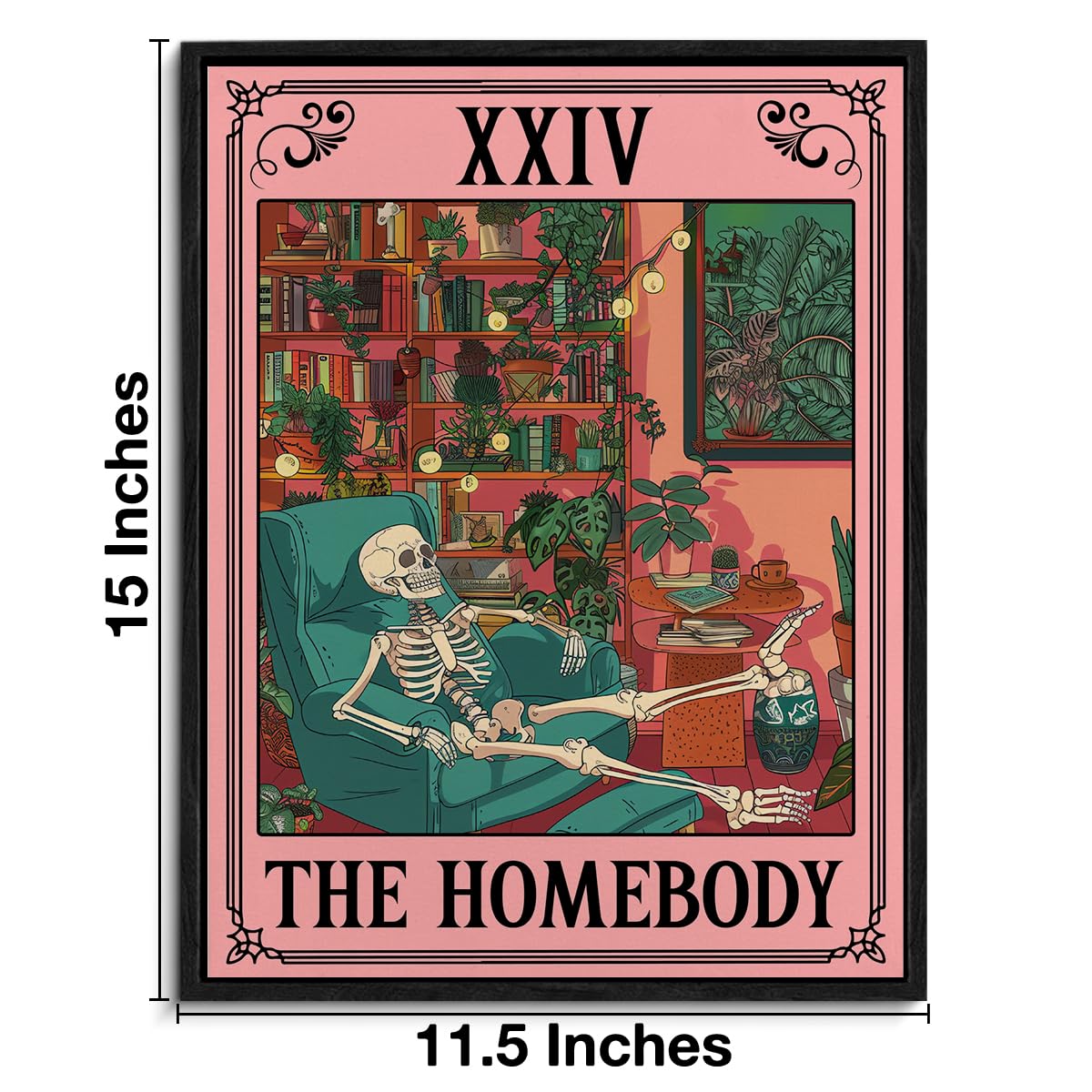 Spooky Framed Canvas Wall Art the Homebody Tarot Card Poster Print Wall Decor Sarcastic Skeleton Painting for Home Office Living Room Bedroom Decoration 11.5x15 Inches