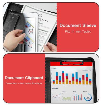 Zippered Padfolio Organizer, WRIYES Leather Planner Binder, 10.2 Inch Portfolio Folder for Documents, Letter Size Business Card Holder for Men&Women (Black)