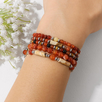 Lit Wall 5Pcs Rose Quartz Bracelet Set: 4mm Stackable Pink Crystal Beaded Bracelets for Women