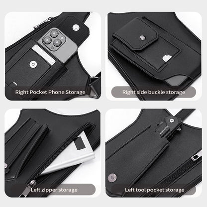 BELLPO Double Shoulder Armpit Bag for Men, Leather Shoulder Bag - Anti-Theft Underarm Wallet & Phone Pouch with Adjustable Strap, Hidden Chest Bag for Travel & Outdoor (Black)