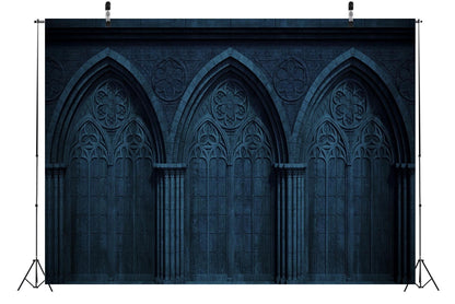 BELECO 10x6.5ft Fabric Dark Medieval Gothic Wall Backdrop Abandoned Night Castle Crypt Gothic Arch Stone Wall Background Medieval Themed Party Decorations Ghost Vampire Halloween Shoot Photo Props