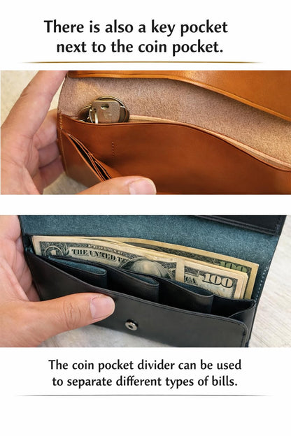 MASACCIO Over-d-lap Extra Small Long Wallet Green Genuine Leather, Slim Billfold, Mini Design, Card & Slit Pockets, Ultra-Thin Unisex Style (Green)