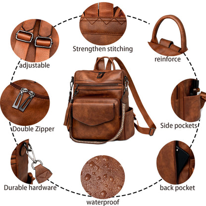 HGWSSY Womens Fashion Backpack Purse for Women Leather Multipurpose PU Ladies Shoulder Bag Travel bag Satchel Handbags (brown)
