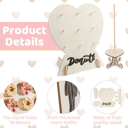 4 Pack Donut Wall Display Stand - 9 Doughnut Heart Shape Holder Board with 2Pcs Donut Tower Stand for Grow Up Party, Birthday, Wedding