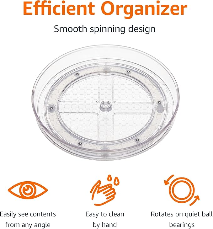 Amazon Basics Clear Rotating Lazy Susan Turntable Organizer for Condiments, 9-Inch (Pack of 16)