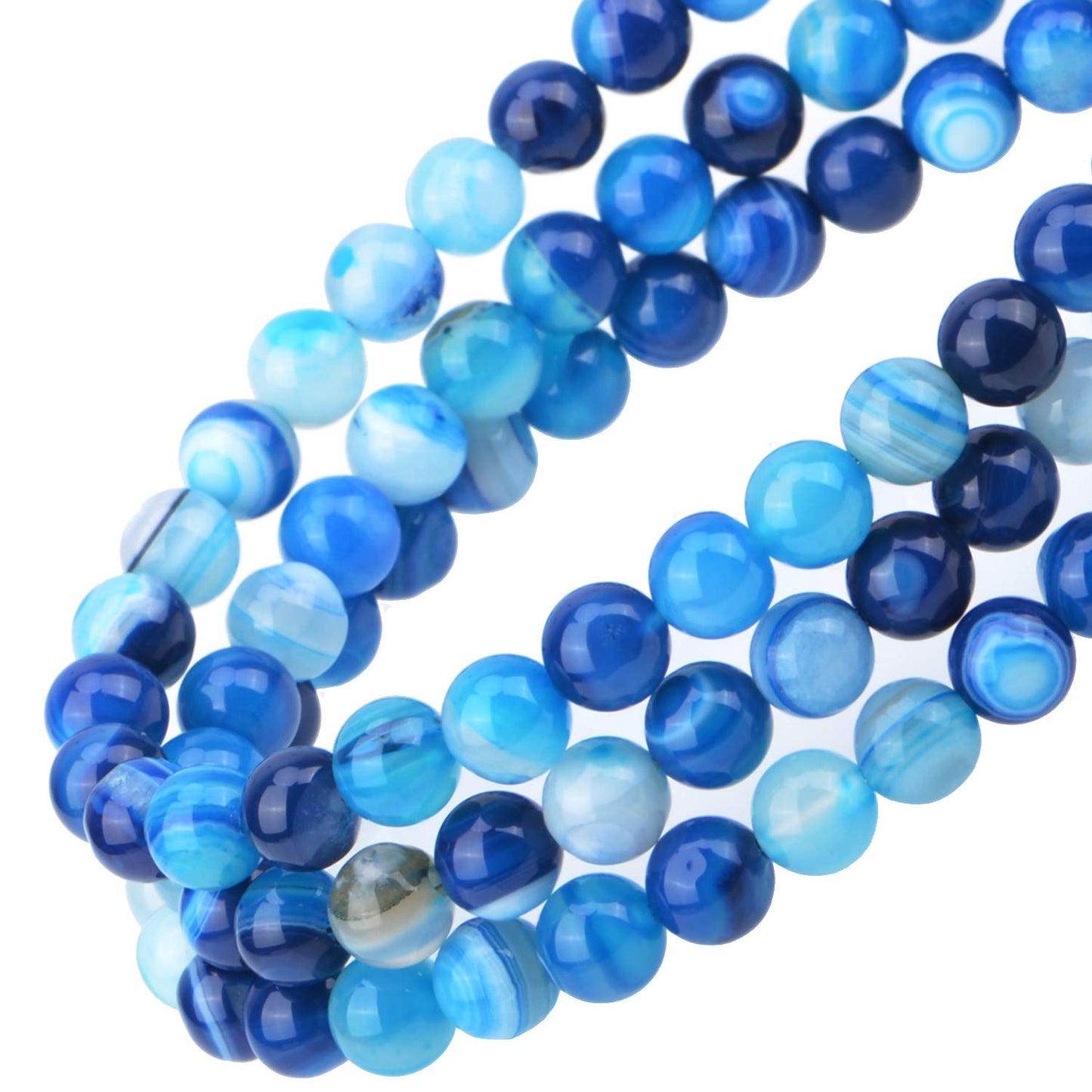 100Pcs Natural Crystal Beads Stone Gemstone Round Loose Energy Healing Beads with Free Crystal Stretch Cord for Jewelry Making (Blue Agate, 8MM)