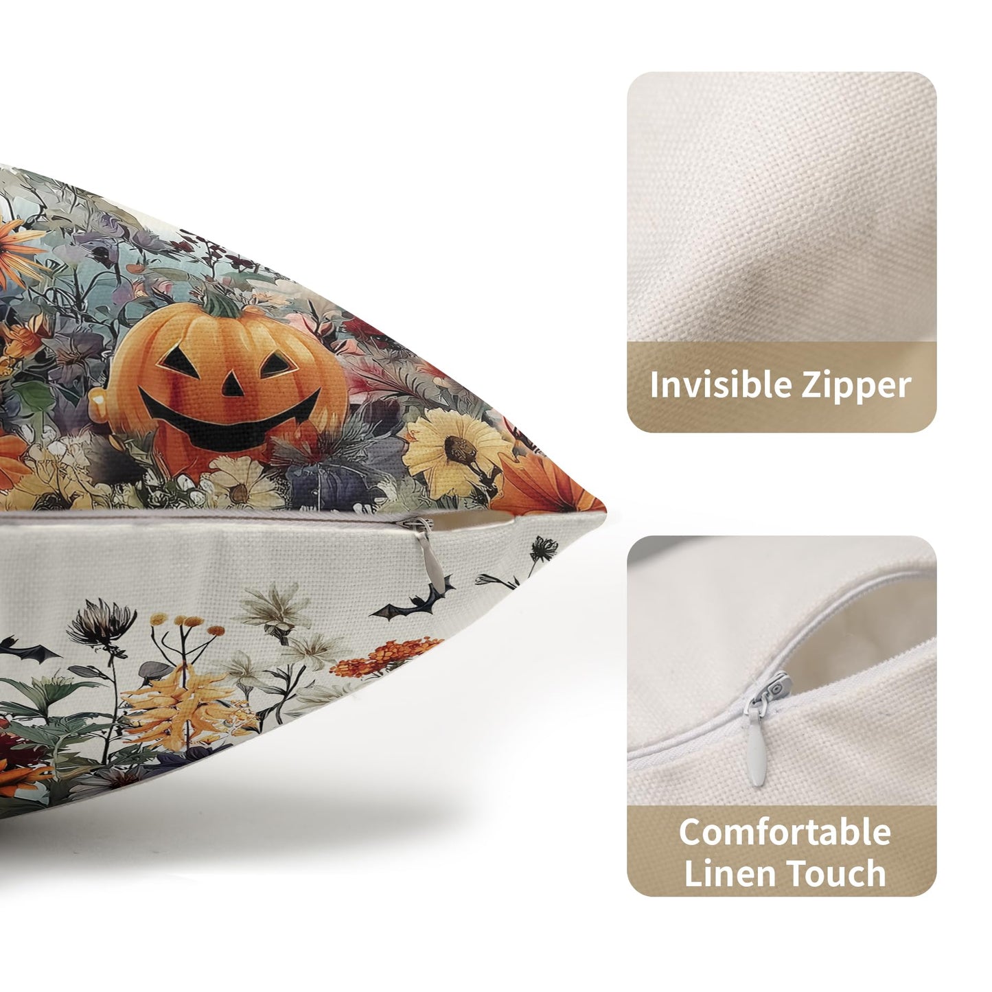 Halloween Pillow Covers 12x20 Inch Set of 2 Ghost Pumpkins Bats and Wildflower Horror Cotton Linen Decorative Throw Pillow Cases Spooky Holiday Cushion Covers for Bedroom Living Room Sofa Couch Chair