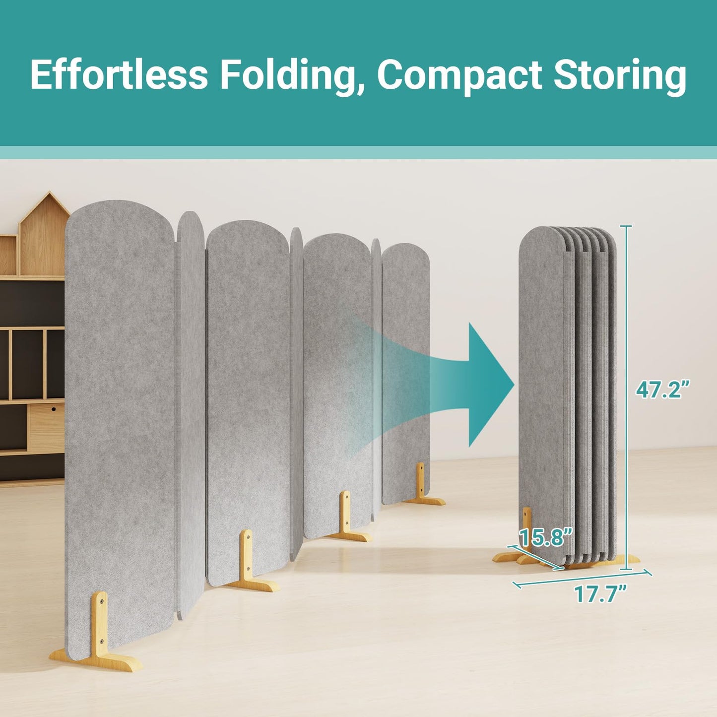 Foldable Kids Room Divider, Freestanding Classroom Partition,Toddler Play Screen, Children's Playroom Separator, Noise Reducing Felt Panel for Preschool, Daycare & Focused Learning at Home Library