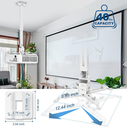 Adjustable Projector Ceiling/Wall Mount - 3-in-1 Universal Bracket for Projector Mounting, Universal Height Adjustable Mount Holder with Extension Pole