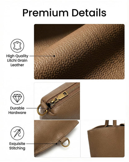 Small Vegan Leather Crossbody Tote Bag for Women, Compact 2-in-1 Shoulder Handbag with Removable Pouch, Work & Daily Use (Small - Vegan Leather - brown)