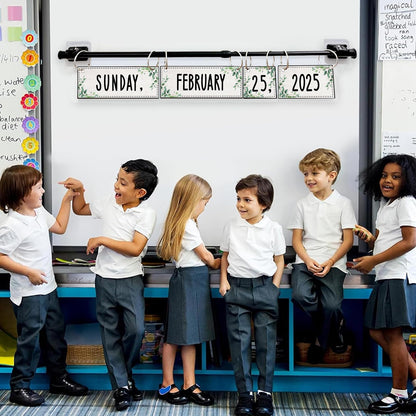 Flip Calendar Bulletin Board Set Classroom Decorations for Whiteboard with Adjustable Flip Calendar Rod Holder Date Cards Days of The Week for Classroom School Supplies(Greenery)