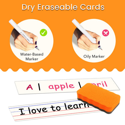 Godery 50 Pack Dry Erase Sentence Strips 16"X3" – Write and Wipe Away – Reusable Classroom Learning Tool for Your Standard Pocket Charts