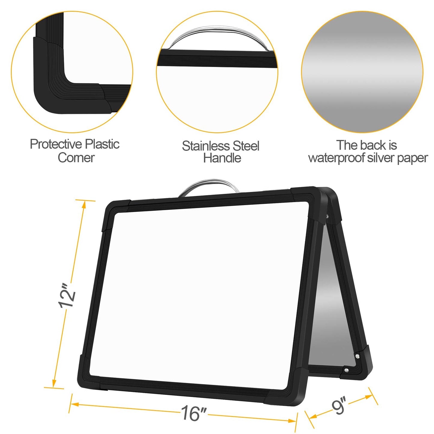 H-Qprobd Small Dry Erase White Board - 16"x 12" Double Sided Mini Foldable Magnetic Desktop whiteboard for Drawing, Teacher Instruction and Meeting Discuss