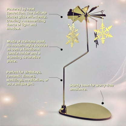 Spinning Candle Carousel Rotary Holder German Rotating Metal Tea Light Holder Chime Candle Spinner for Christmas Gold Snowflake Decor Gifts for Women Sister Mom Hostess Candlestick Table Centerpiece