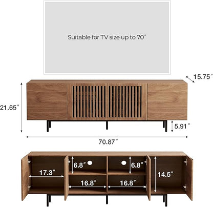 Mid-Century Modern Expandable Coffee Table & TV Stand Set, Walnut Finish – Elegant Storage Combo for Living Room, Bedroom, or Lounge (70.87" TV Stand+Coffee Table)