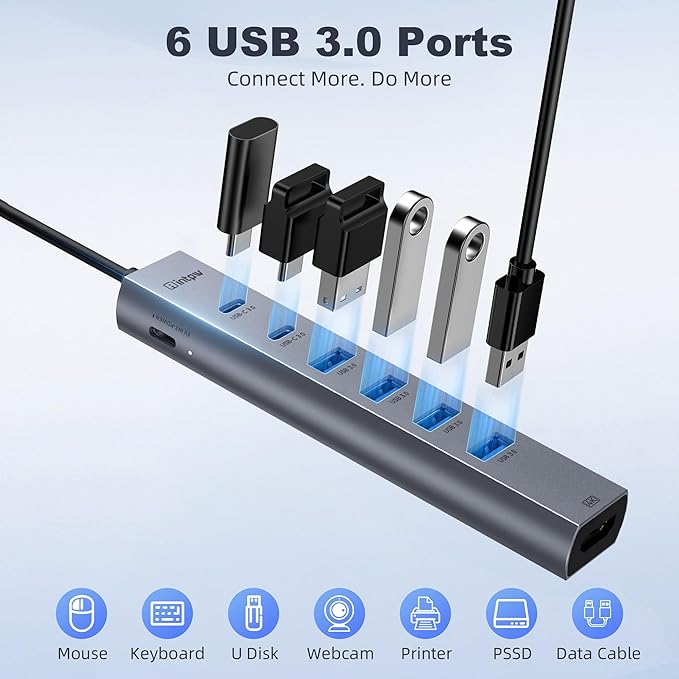 intpw USB C to USB A Hub 4K HDMI 8 Ports Type C Hub USB 3.0 5Gbps Aluminum Adapter Multiport USB C Hub for Laptop, Mac, iPad, PC (1.97FT(8in1,HDMI 4K))