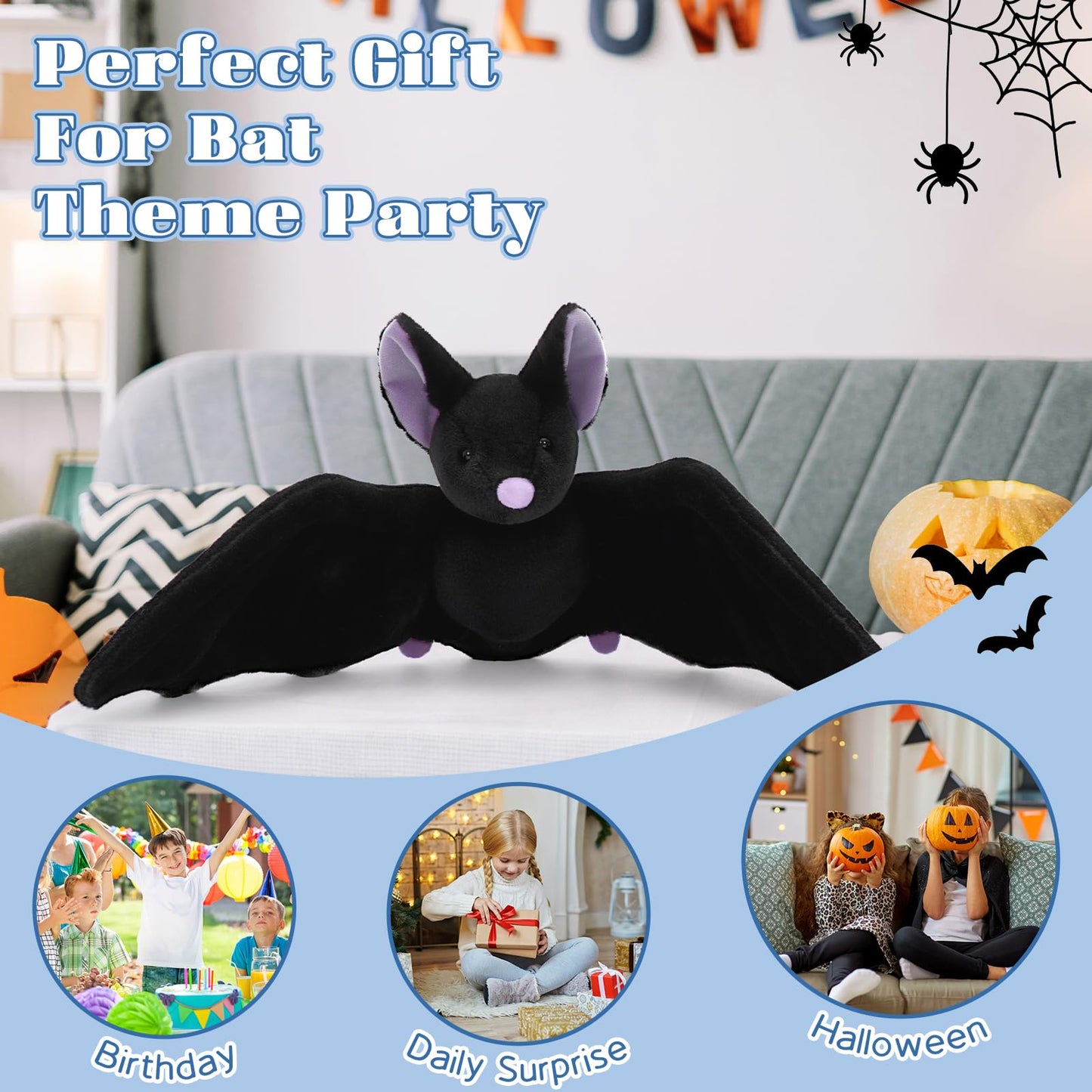 Tezituor 4 Pcs Large Bat Stuffed Animals Set, 22 Inch Realistic Big Stuffed Bat Plush Grow in the Dark for Party Decoration, Cute Bat Plush Bulk for Boys Girls