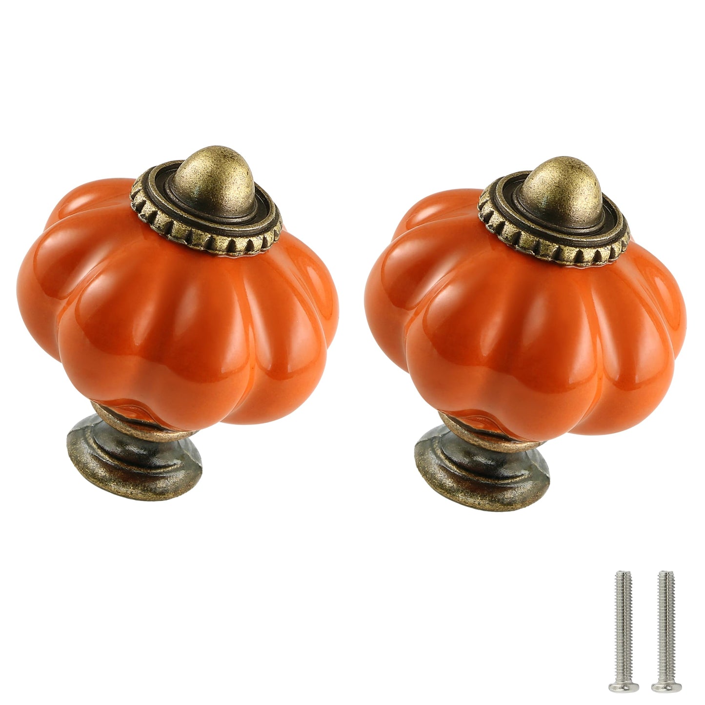 Zernmiarder Orange Pumpkin Knobs 12 Pack Ceramic Cabinet Knobs Vintage Drawer Pulls - Antique Dresser Pulls with Screws for Closet Drawer Cupboard Cabinet and DIY Home Project
