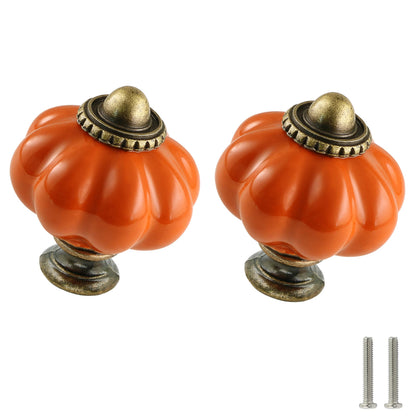 Zernmiarder Orange Pumpkin Knobs 12 Pack Ceramic Cabinet Knobs Vintage Drawer Pulls - Antique Dresser Pulls with Screws for Closet Drawer Cupboard Cabinet and DIY Home Project