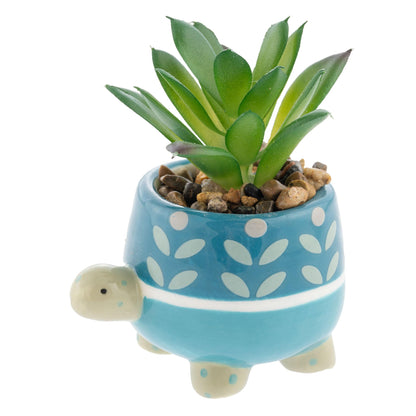 Karma, Shaped Artificial Succulents in Ceramic Pot, Faux Mini Succulent Plant, Desk Decor, Office Plants - Turtle