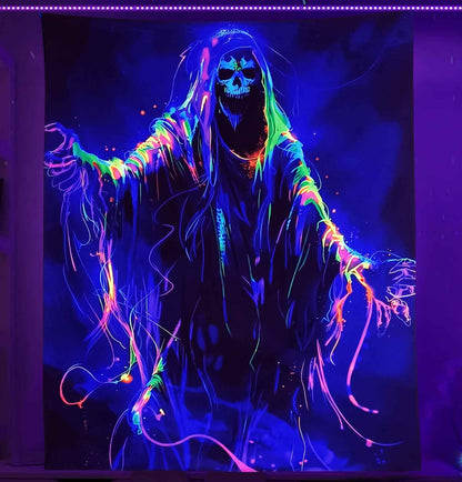 Onivein Blacklight Skull Tapestry Glow In The Dark Gothic Tapestry Trippy Skeleton Tapestries Wall Hanging Poster for Room Bedroom Party Backdrop Decor 60x50 Inch