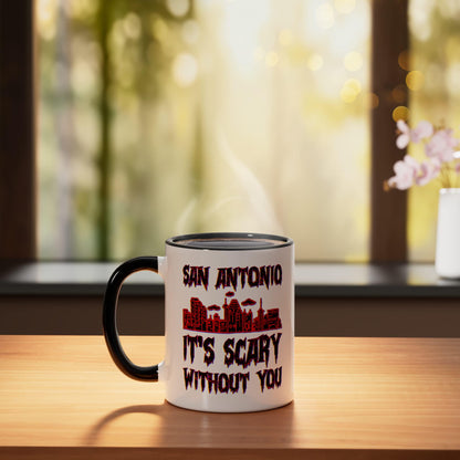 Homesick San Antonio America American Halloween Creepy Ceramic Mug, Black/White