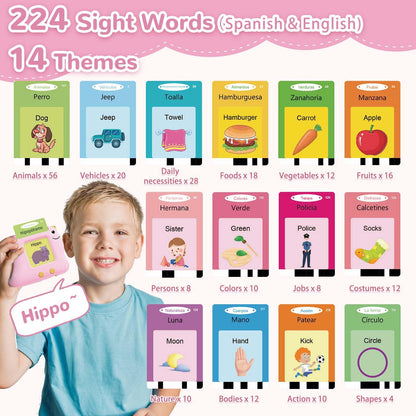 Alotwan Girls Toys Spanish Talking Flash Cards - Toddler Montessori Toys for Age 2-4, Bilingual Español Speech Therapy, 224 Words Preschool Learning Activity, Gifts for Little Girls 2 3 4 5 Years Old