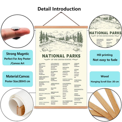 KAIRNE US National Park Checklist Poster,Park Posters for Travel Sign With Wooden Hanging Framed(28CMx46CM),Inspirational Rustic Decor,National Park Map Posters Gift for Hiker or National Park Lover