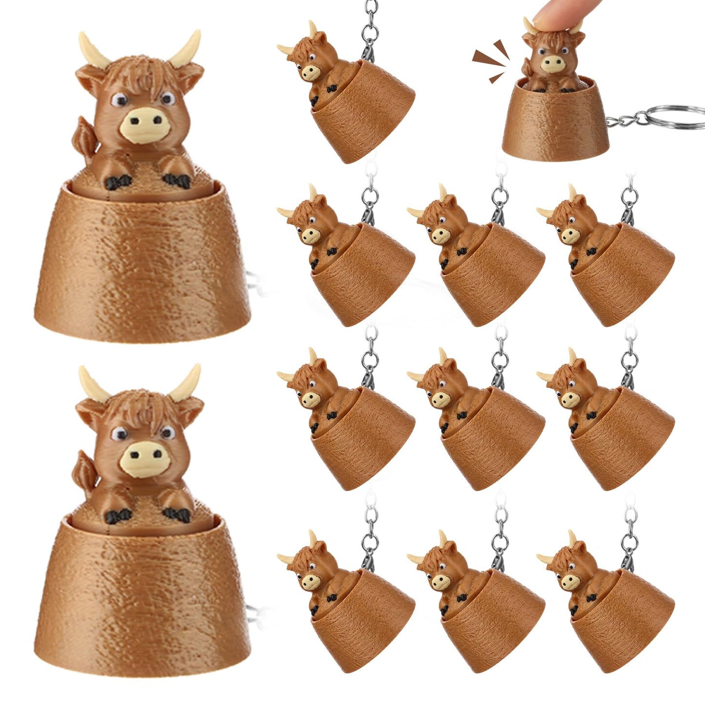 Kenning 12 Pcs Highland Cow Clicker Fidget Keychains Bulk 3D Printed Clicker Fidget Toys Stress Relief Cow Keychain Gifts for Highland Lover Animal Theme Birthday Supplies Graduation Party Favors