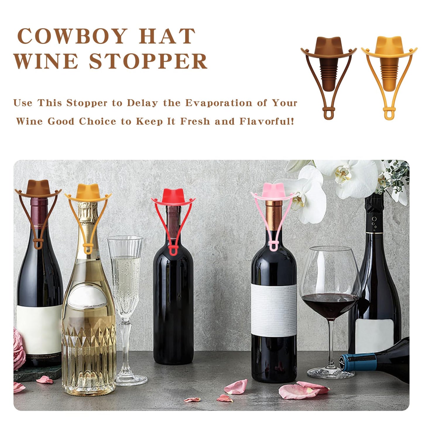 2Pcs Cowboy Hat Wine Stopper Cute Silicone Wine Bottle Stopper Fun Wine Champagne Accessories Reusable Bottle Stoppers Corks Bottle Caps Funny Western Gifts Stuff for Women Men Party Decorations