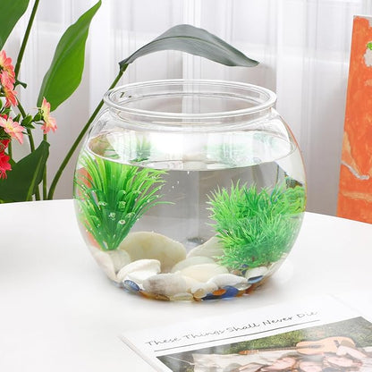 ULTECHNOVO 8.66 Inch Desktop Fish Tank Clear Plastic Round Fish Bowl 1.5 Gallon Portable Aquarium for Home Office Decoration and Plant Terrarium Container