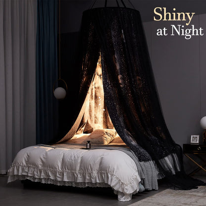 Kertnic Gorgeous Moon Printed Printed Bed Canopy for Girls & Adults, Room Decorative Cozy Bed Curtain Canopy Drapes, Round Dome Luxurious Lace Princess Canopies Mosquito Netting (Print Moon)