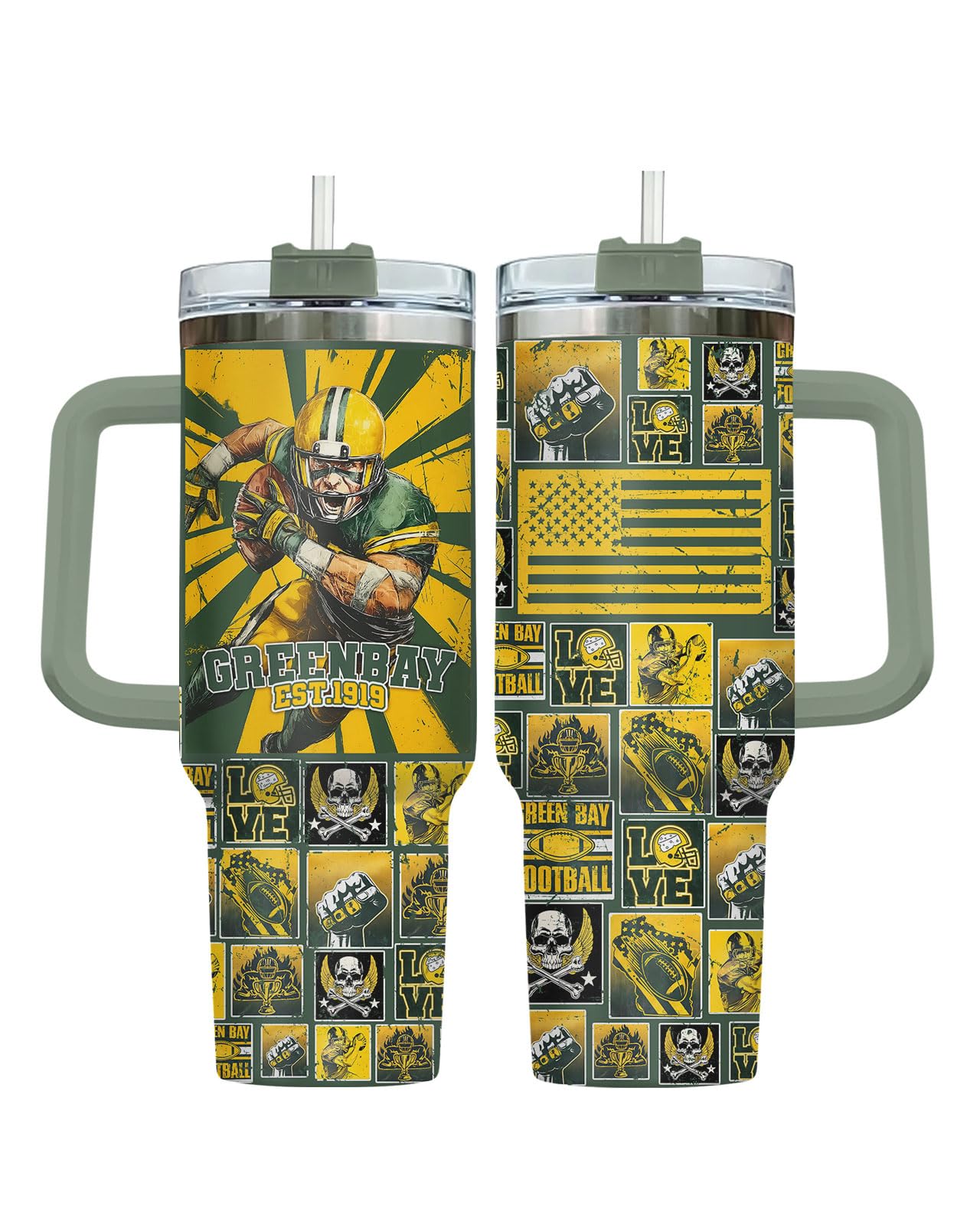 fat mummy Football Fan 40oz Insulated Tumbler With Handle And Straw, Stainless Steel Travel Cup, Double Wall Vacuum Water Bottle For Hot And Cold Drinks, Birthday Gift Fathers Day