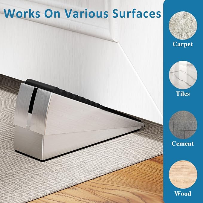 Optish Heavy Duty Door Stopper, Adjustable Spring Large Stopper, 3 Inches High Tall Wedge Stoppers for Bottom of Door, Door Stop Suits Wood, Carpet, Tiles, Home, Heavy Door, Silver