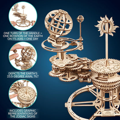 UGEARS Mechanical Tellurion 3D Puzzle - 3D Wooden Puzzled for Adults, Solar System Model Kit, Wooden Model Kits for Adults to Build, Mechanical Models Brain Teaser Puzzle