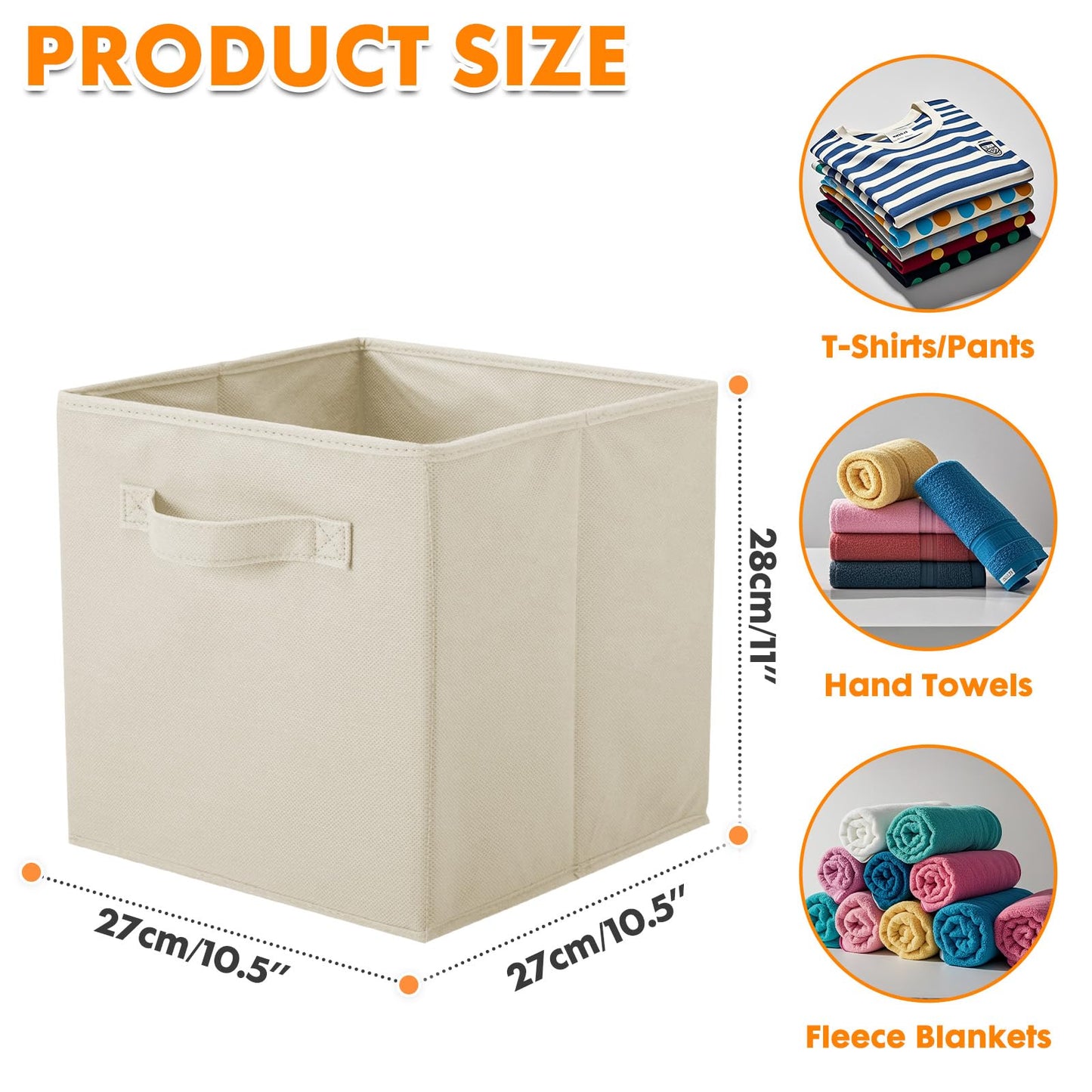 PowerKing Collapsible Storage Cubes with Handles, Fabric Foldable Bins for Closet Shelves, Durable Organization Storage Bins, 10.5'' x 11'' x 10.5'', 2 Pack, Cream