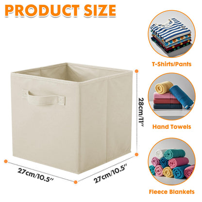 PowerKing Collapsible Storage Cubes with Handles, Fabric Foldable Bins for Closet Shelves, Durable Organization Storage Bins, 10.5'' x 11'' x 10.5'', 2 Pack, Cream