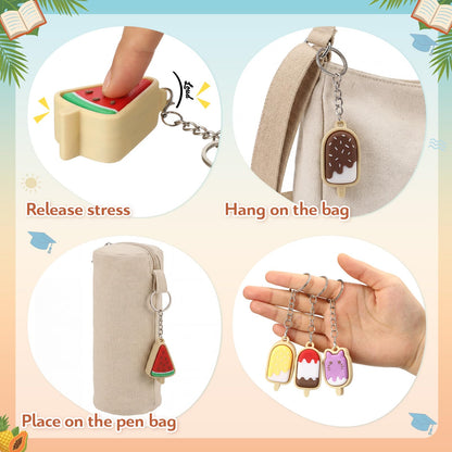 Gerrii 20 Sets Ice Cream 3D Clicker Fidget Keychains Inspirational Card Bulk 3D Press Stress Relief Sensory Keychain Gifts Graduation Party Favors Summer Goodie Bag Stuffers Office Gifts for Coworkers