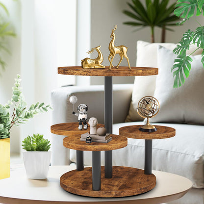 Cupcake Stand 4 Tier, 360° Rotatable Cupcake Stand, Rustic Industrial Wood Cupcake Tower Stand, Dessert Table Display Set Tiered Tray Stand, Round Serving Tray for Party Wedding Birthday