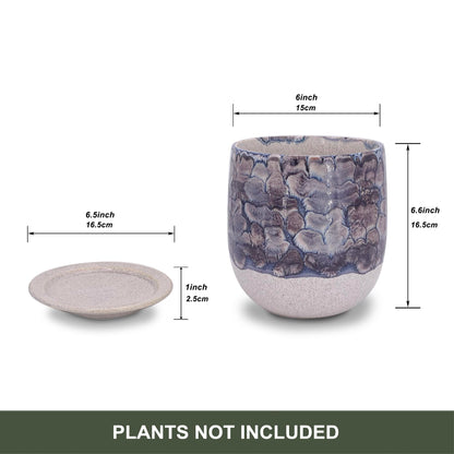 Chralji GIFTWARE 6 in Ceramic Plant Pot with Saucer，Indoor Plant Pot for Plants, Flower Pot with Drainage，Reactive Glaze Grey