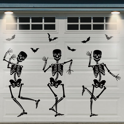 JarThenaAMCS 31Pcs Halloween Garage Decoration Magnet Stickers Black Dancing Skeleton Bat Refrigerator Decals for Home Party Room Garage Door Car