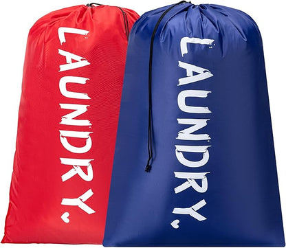 2 Pack 28" x 40"Travel Laundry Bag, Machine Washable Dirty Clothes Organizer with Drawstring,Large Enough to Hold 4 Loads of Laundry, Easy Fit a Laundry Hamper or Basket Travel Essentials
